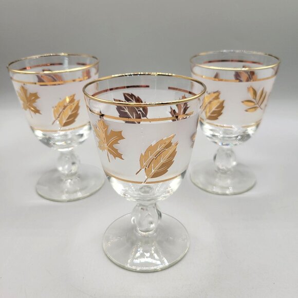 Vintage Libbey Golden Foliage Water Goblets Clear Pedestal Base Set of 3 - Picture 2 of 7